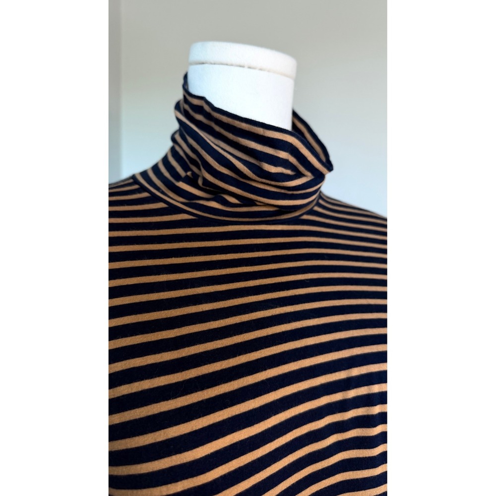 J.Crew Re-Imagined Navy Camel Striped Turtleneck Top L 100% Cotton - Picture 4 of 9